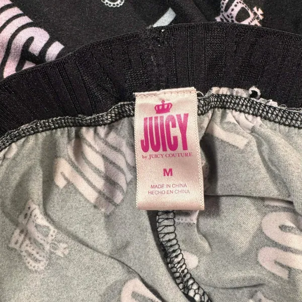 Juicy Couture Pajama Pants Medium Black Logo Print Soft Lounge Y2K - Image 5
