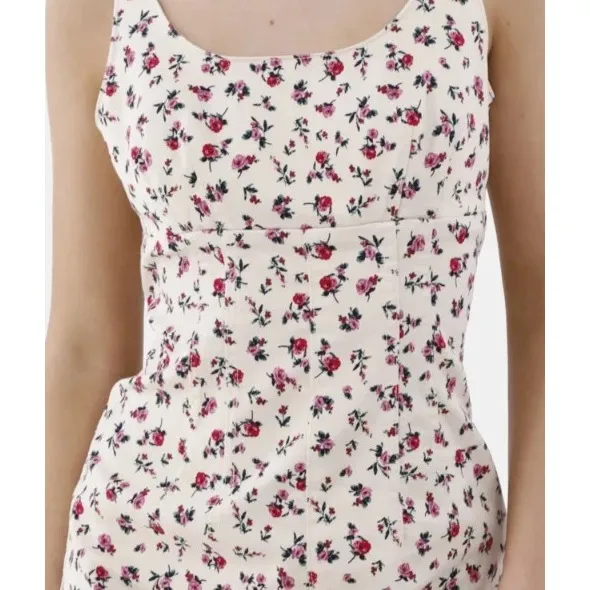 No Boundaries Womens Denim Dress Size M Ditsy Floral Print Mini Tank Sleeveless - Image 10