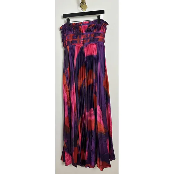 HUTCH Sabina Floral Tiered Plissé Gown in Purple Brushstroke Size US 6 - Image 7