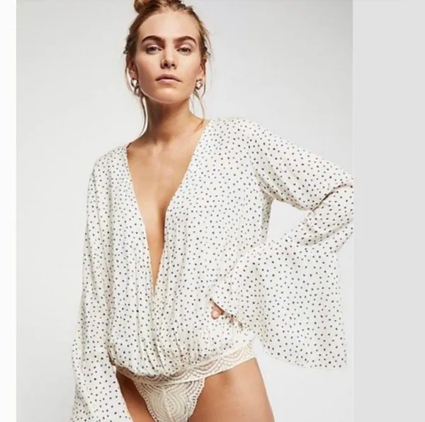 FREE PEOPLE Makin Waves Printed Bodysuit Ivory - Image 2