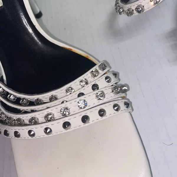 Zara White Leather Studded Embellished Rhinestone Heeled Sandals Women's 41 11 - Image 6
