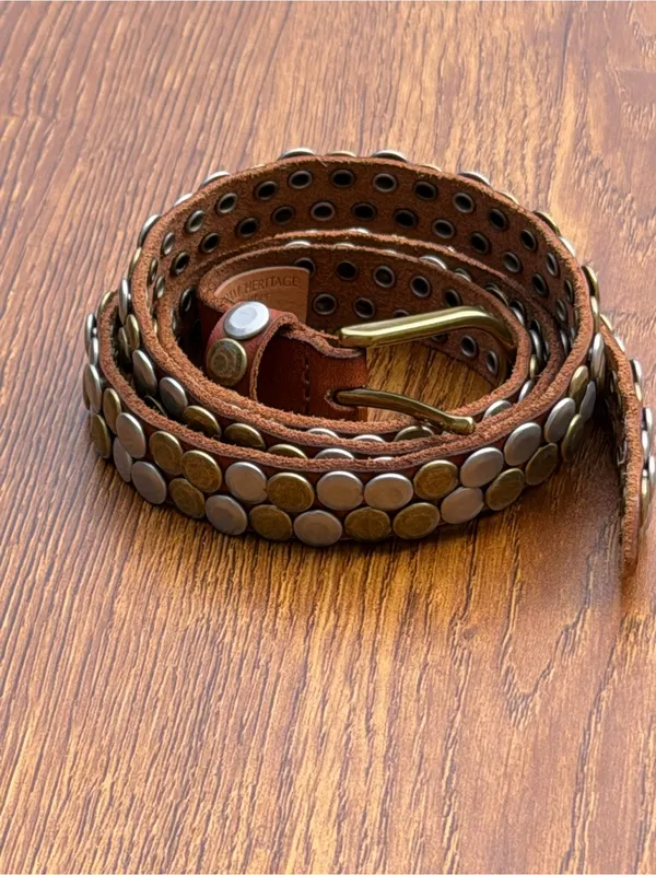 Amsterdam Heritage Chiara Skinny Studded Leather Belt Brown M/L 95 Boho - Image 8