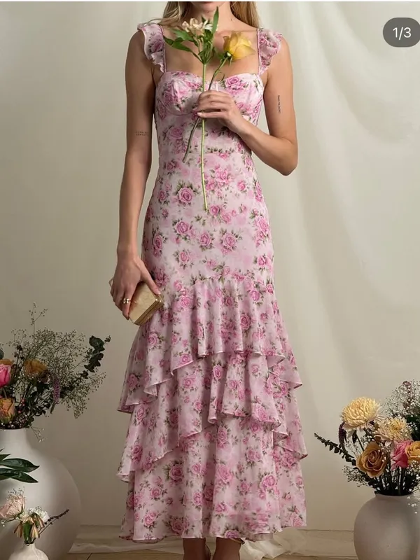 ASTR The Label Alcina Polka Dot Maxi Dress Pink Multi Floral - Image 2