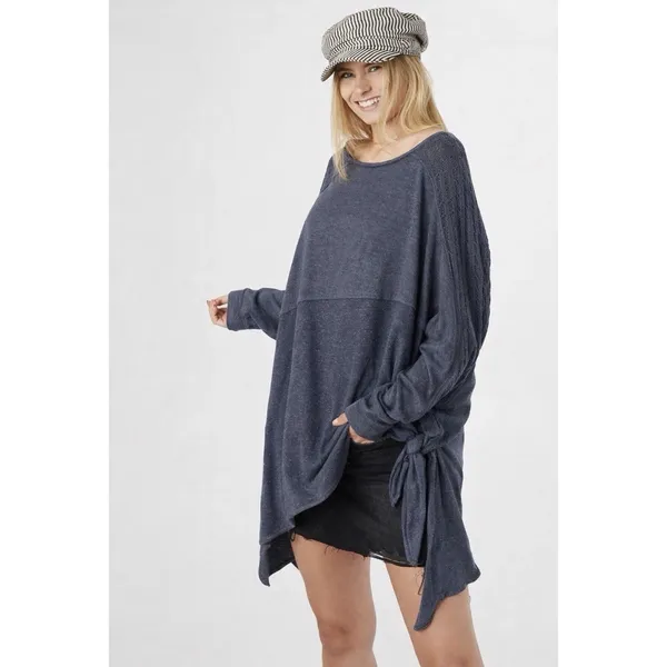 Free People My Girl Oversized Knit Tunic Top‎ Distressed Bohemian Blue Women's S - Image 3