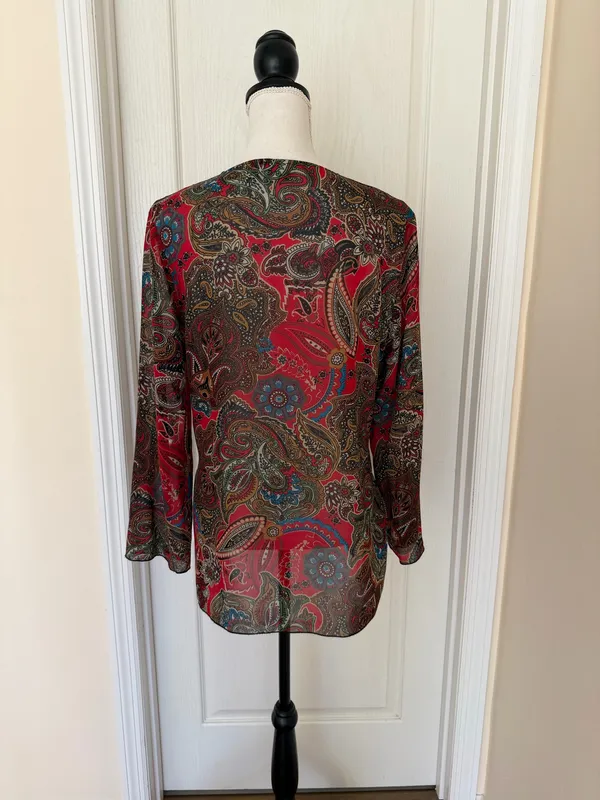 New Chico's Women’s Silk Paisley V-Neck Blouse - Image 6