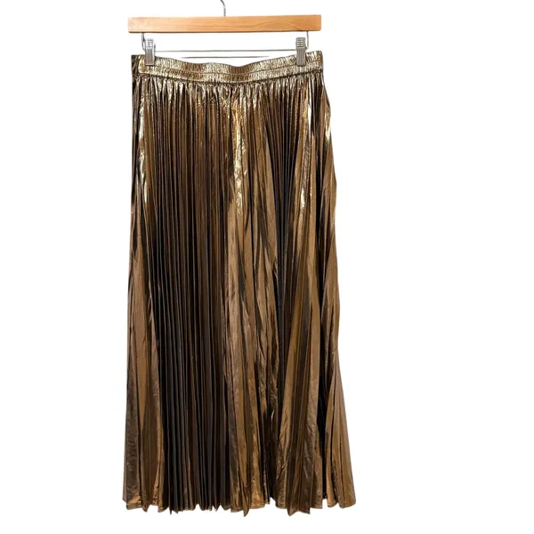 Skies Are Blue Bronze Metallic Pleated Maxi Skirt Medium S3988ST New With Tags - Image 2