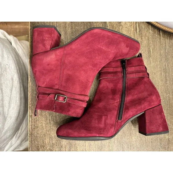 Paul Green Sydney‎ Women's Ankle Bootie US 7 UK 5 Burgundy Austria Red Suede - Image 4