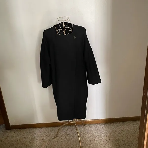 Zara Asymmetrical Cocoon Jacket Womens Medium Black 3/4 Sleeve Snap Front - Image 3