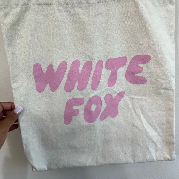 White Fox Canva Tote Bag Pink Logo - Image 2