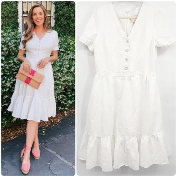 Gal Meets Glam Womens Angela White Linen Cotton Cottagecore Ruffle Dress Size 16 - Image 2