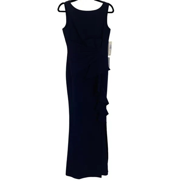 NWT Eliza J Ruffle Front‎ Sleeveless Floor Length Gown in Navy Blue - Image 3