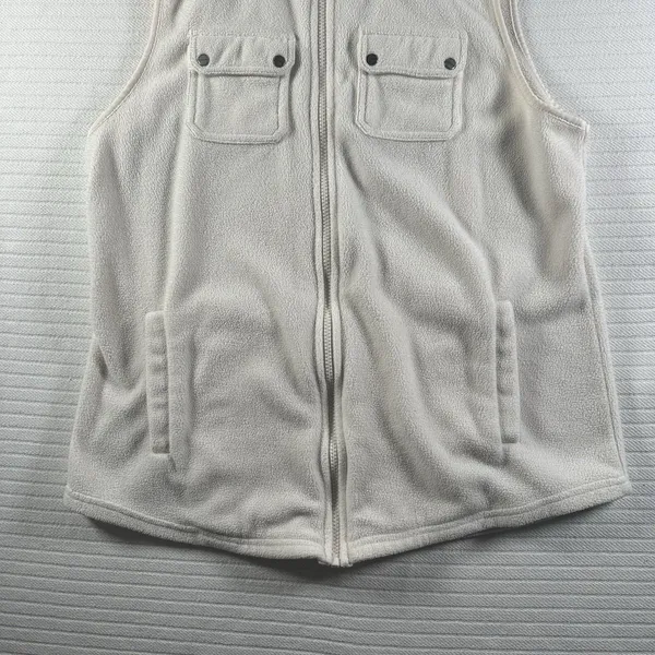 Chaps Vest Womens Large White Fleece Full Zip Pockets Mock Neck Buttons - Image 2