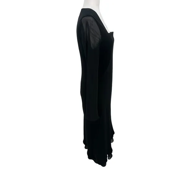 Evan Picone Black Midi Dress 12 Sheer Sleeve Asymmetrical Hem Y2K Cocktail LBD - Image 4