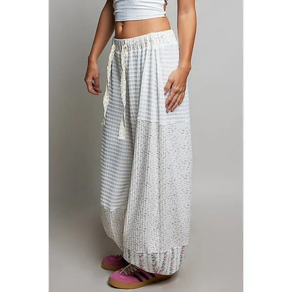 POL Patchwork Mixed‎ Knit Wide Leg Pants - Large - Image 2