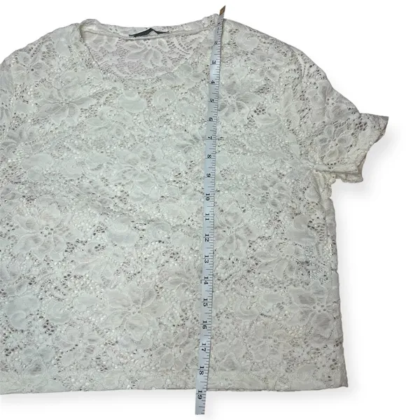 Zara White Floral Lace Short Sleeve Mesh Blouse Top Romantic Feminine‎ Sz Small - Image 6