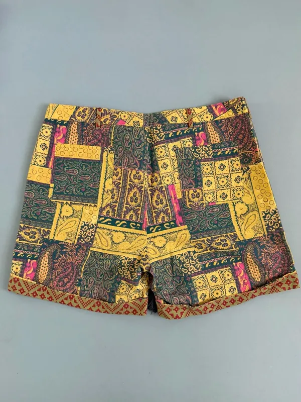 NWT Sundance Kalini Patchwork Linen Cotton Boho Tassel Tie‎ Yellow Shorts - Image 2