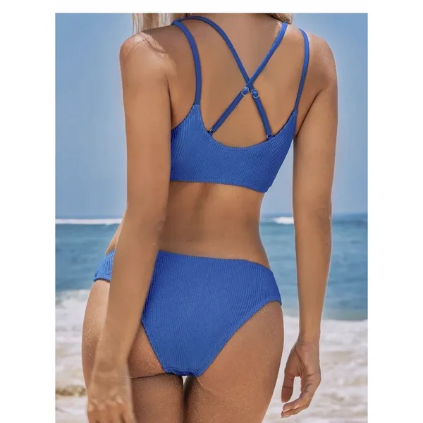 Cupshe Womens Bikini Set Textured,shine Cobalt Blue NWT Medium, Cheeky - Image 8