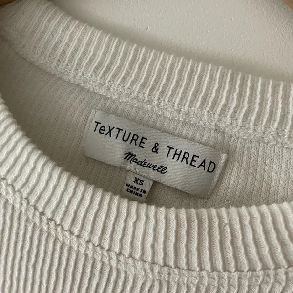 Madewell Texture & Thread Cream Jacquard‎ Knot Front Crew Neck Top - Image 5