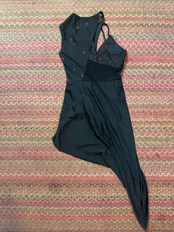 Asymmetrical Black Dress DANCE COSTUME Red RHINESTONE Embellishments - Image 6