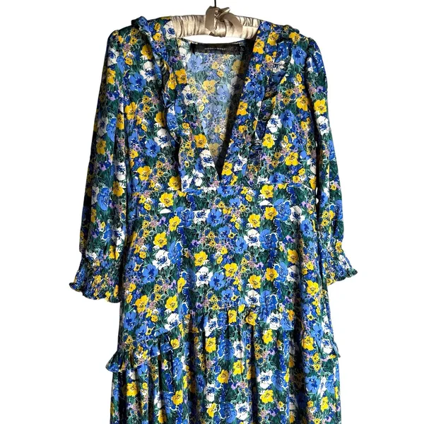 CODE x MODE Floral Maxi Dress XL Empire‎ Waist Drop Waist Ruffle Bishop Sleeve - Image 6