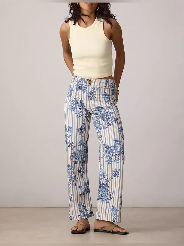 NWT Anthropologie Maeve The Colette High-Rise Wide-Leg Jeans- Floral Stripe - 25 - Image 3
