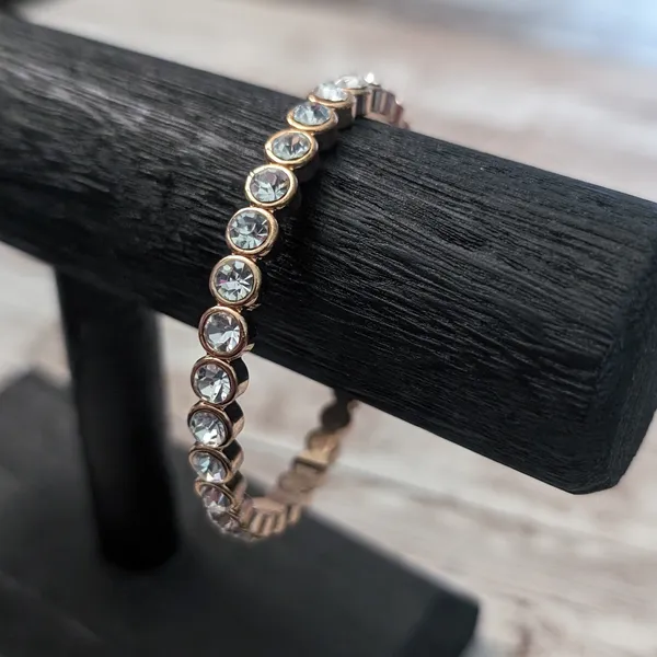 Vintage Bracelet / Bangle - Rose Gold Tone & Clear Gems - Image 2