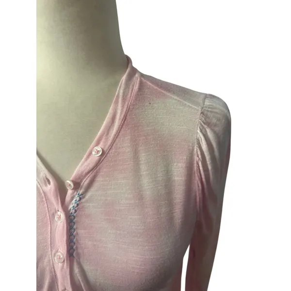 LoveShackFancy Toddy Henley Pure Pink Tie Dye Sheer Long Sleeve Top XS - Image 6