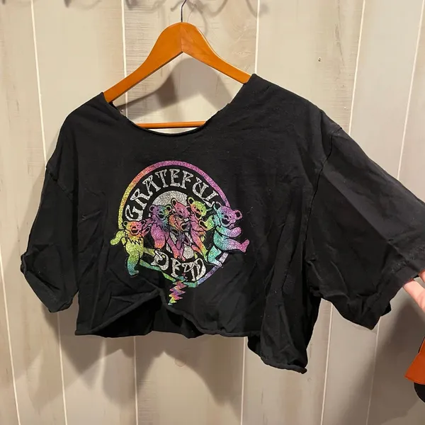 Grateful Dead dancing rainbow bears oversized festival distressed crop t-shirt - Image 5