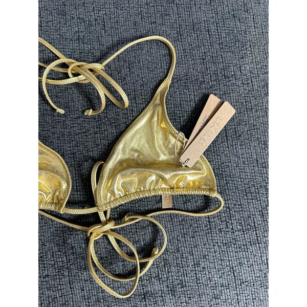 SKIMS Metallic Swim Triangle Top Gold size M NWT Shimmer Halter - Image 4