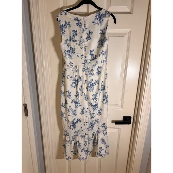 Rihoas Blue White Toile Floral Square Neck Ruffle Hem Midi Dress XS NWT - Image 8