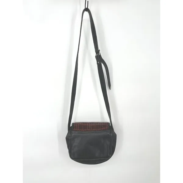 Vintage Paola del Lungo Italy Leather Woven Crossbody Bag Brown Black Purse‎ - Image 3