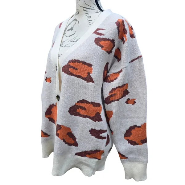 Umgee USA NWT Women Cream Rust Animal Print‎ Button Front Cardigan Sweater M - Image 4