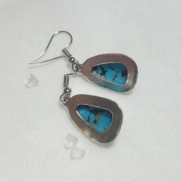 Beautiful Vintage Tibet Silver Turquoise Hook Drops Earrings - Image 4