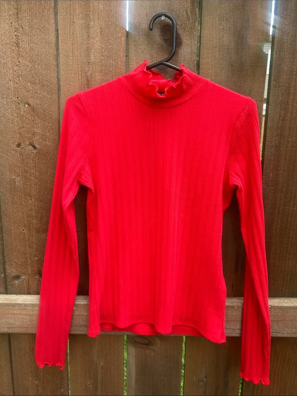 J. Crew Ribbed Scalloped Trim Red Turtleneck Sweater Size XS NWT - Image 9