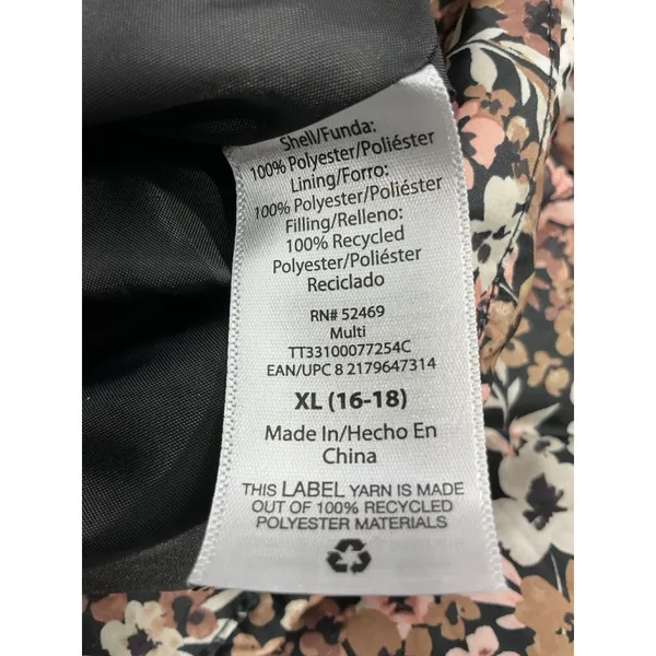 Womans Time & Tru XL 16-18 Floral Puffy Coat Full Zip Lined Multicolor - Image 5