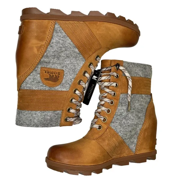 Sorel Lexie Wedge Boots‎ Leather Camel Brown Waterproof Women’s Size 10 - Image 6