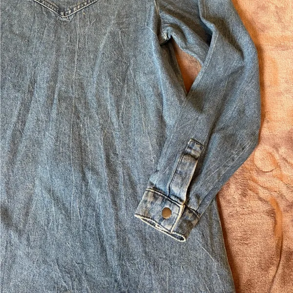 Free People Dress Womens 0 Blue Mini Denim Self Control Jean Puff Sleeve A Line - Image 3