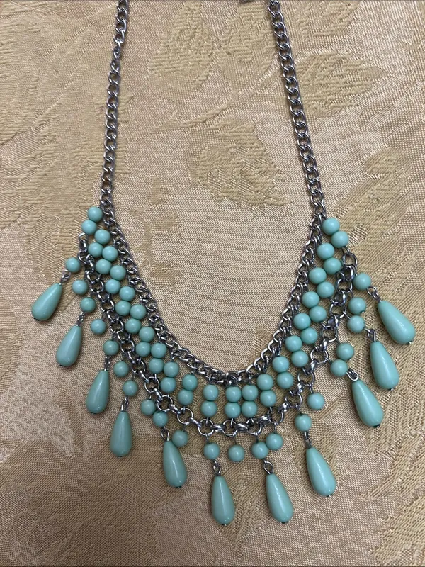 paparazzi Aqua Teardrop Layered Bib Necklace and Drop Earrings - Image 2