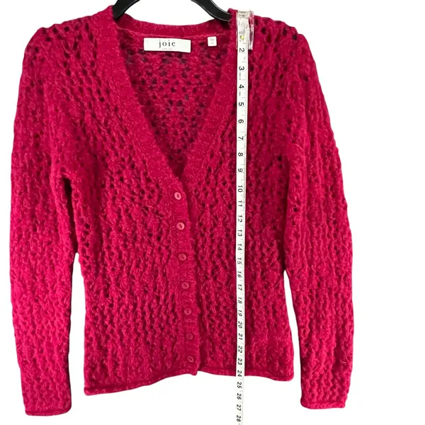 Joie Vara Alpaca Blend Cardigan Sweater Womens XS Pink Open Knit Feminine Cozy - Image 7