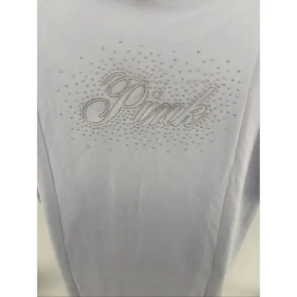 Victoria’s Secret PINK Campus T Shirt M Blue Short Sleeve Glitter Logo Top - Image 12