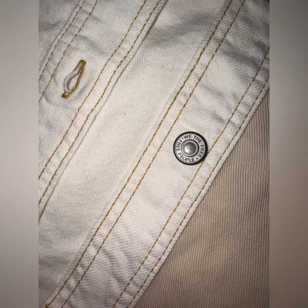NEW FREE PEOPLE Ivory Mountain Roads Denim Button-Up ivory combo Shirt jacket L - Image 8