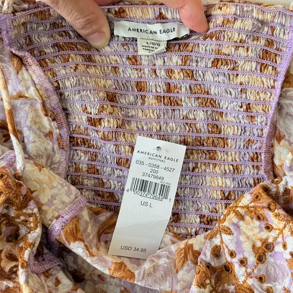 American Eagle Floral Eyelet Ruffle Corset Top Womens Large Lavender Brown NWT - Image 10