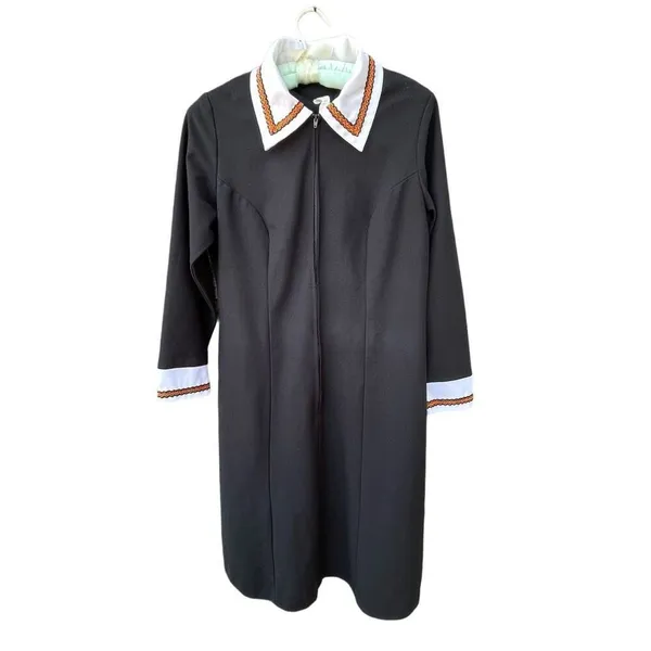 Vintage size L black Knit embroidered A-line dress - Image 2