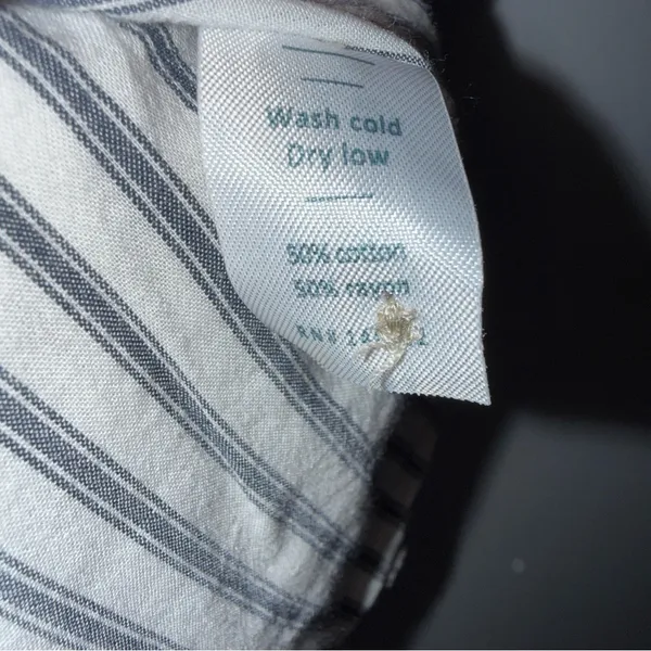 Marine Layer White Grey Stripe‎ Collar Long Sleeve Cotton Rayon Button Down M - Image 4