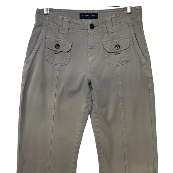 Aeropostale‎ Womens Low Rise Flare Pants Olive Green Cotton Tencel Sz 0 Y2K Boho - Image 3
