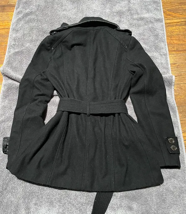 Kenneth Cole Black Belted Double Breasted Fitted Wool Coat Jacket - Image 3