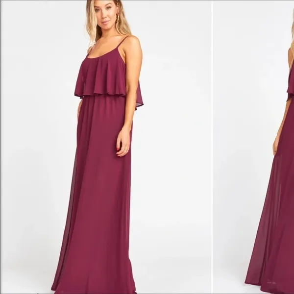 Show Me Your Mumu Caitlin Ruffle Maxi Dress Gown Burgundy Maroon Bridal Long v6x - Image 4