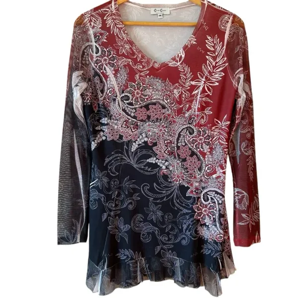 Vintage Y2K‎ Women’s Paisley Mesh Goth Romantic Grunge Rhinestone Sheer Torn Raw - Image 2