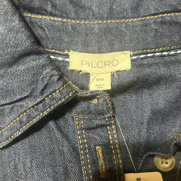 Anthropologie PILCRO RUFFLE-SLEEVE DENIM SHIRT DRESS XXS NEW Preppy Boho Resort - Image 10