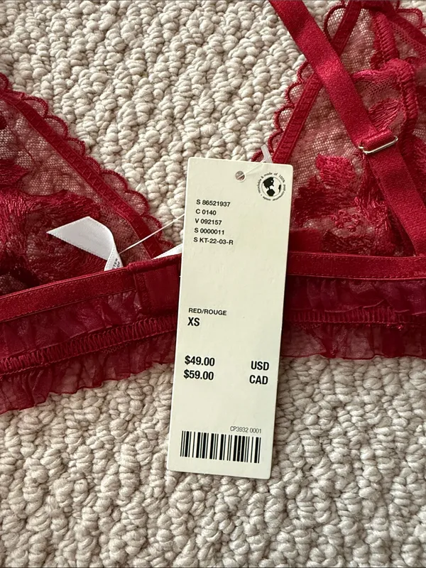 Kat the Label Size Extra Small XS Women's Sheer Floral Lace Bralette in Burgundy - Image 6
